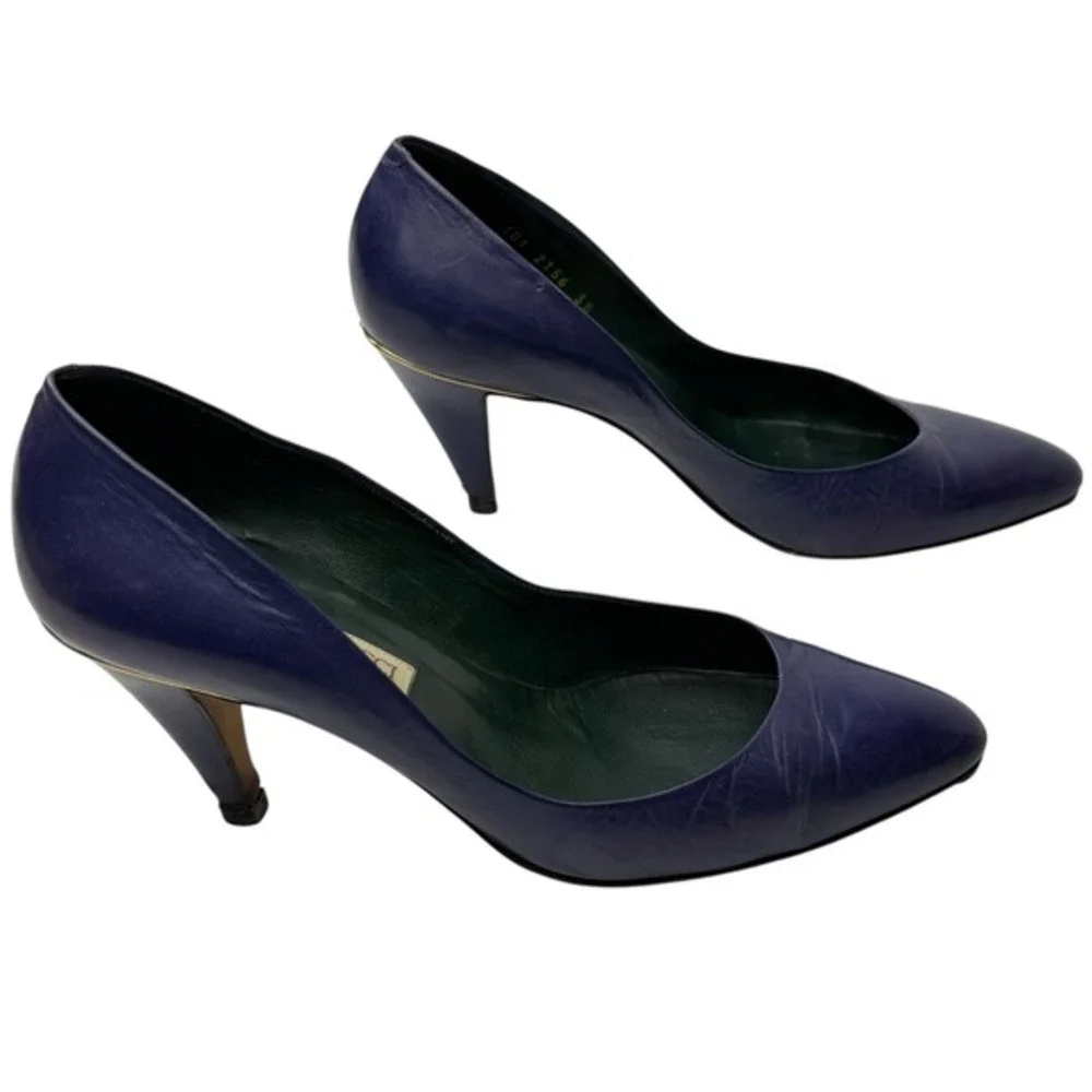 Gucci Viola Purple Leather Pointed Toe Heels Sz 38 Designer Made in Italy w/ Box